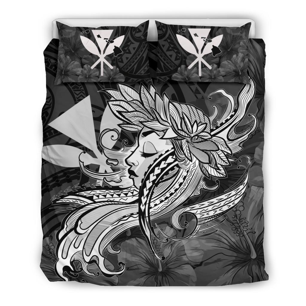 Hawaiian Map Hula Girl Hibiscus Kanaka Polynesian Bedding Set - White White - Polynesian Pride