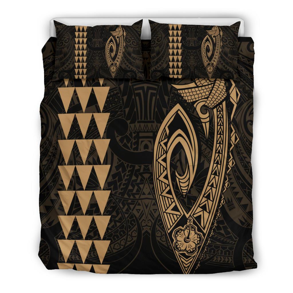 Hawaiian Kakau Fish Hook Polynesian Bedding Set - Gold Gold - Polynesian Pride