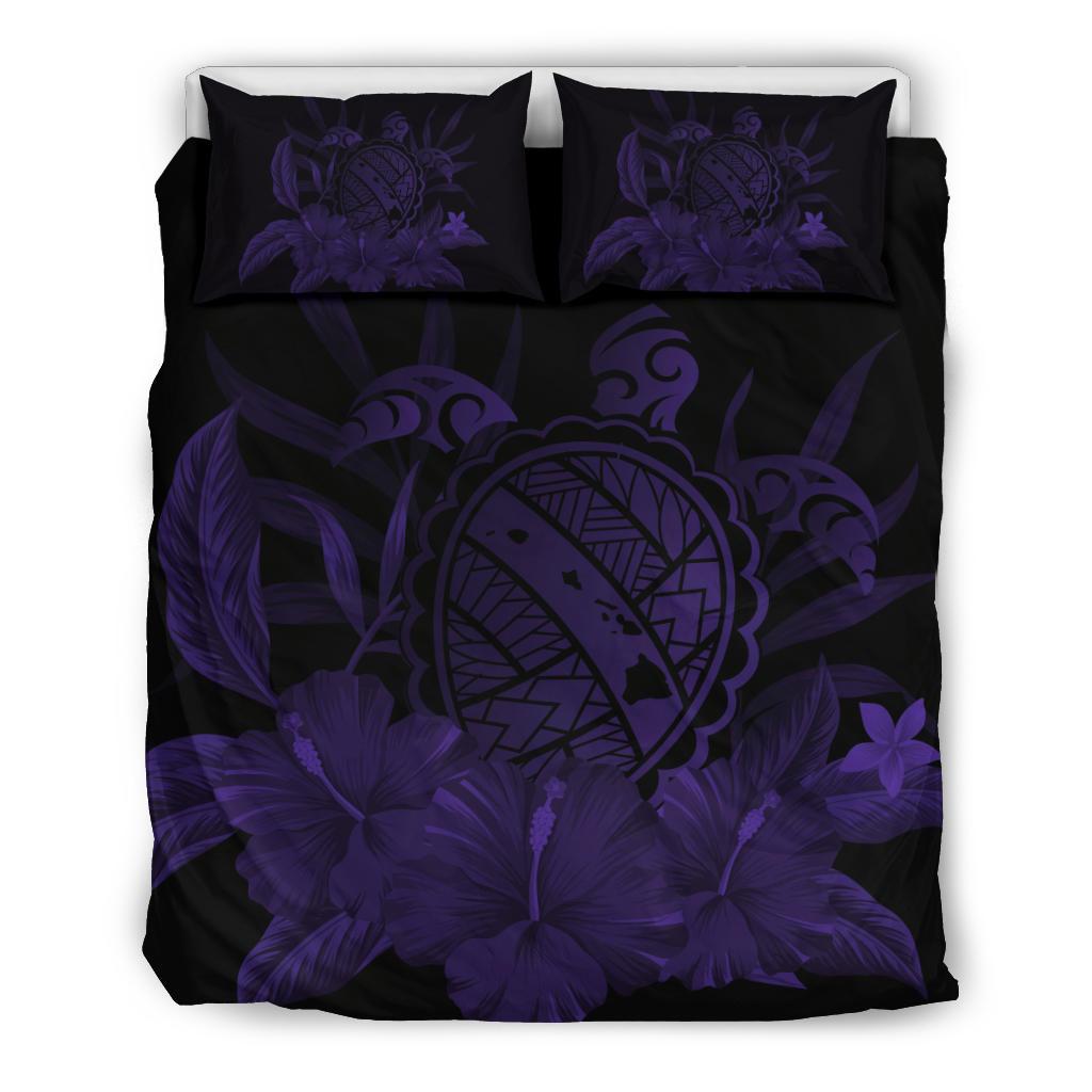 Hawaiian Map Turtle Hibiscus Polynesian Bedding Set - Purple Purple - Polynesian Pride