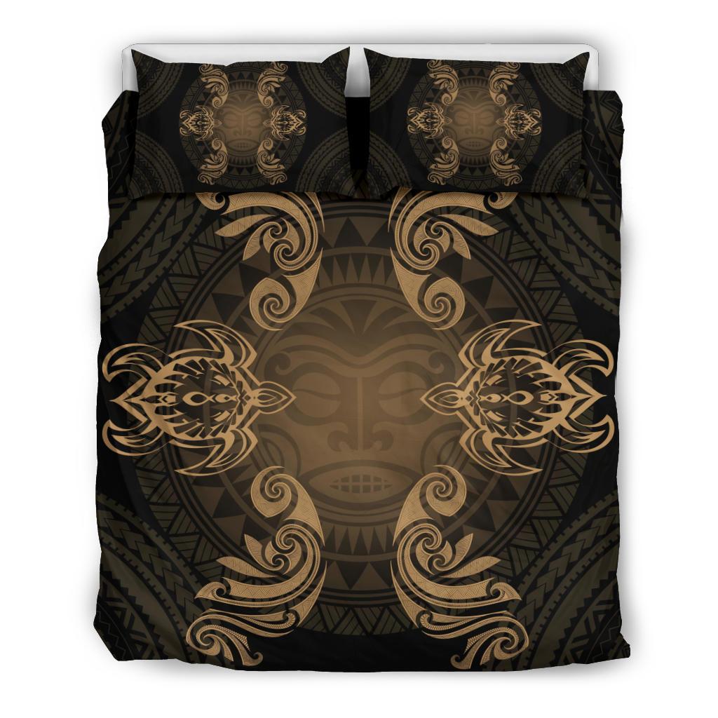 Hawaiian Turtles Tribal Mask Polynesian Bedding Set Gold Gold - Polynesian Pride