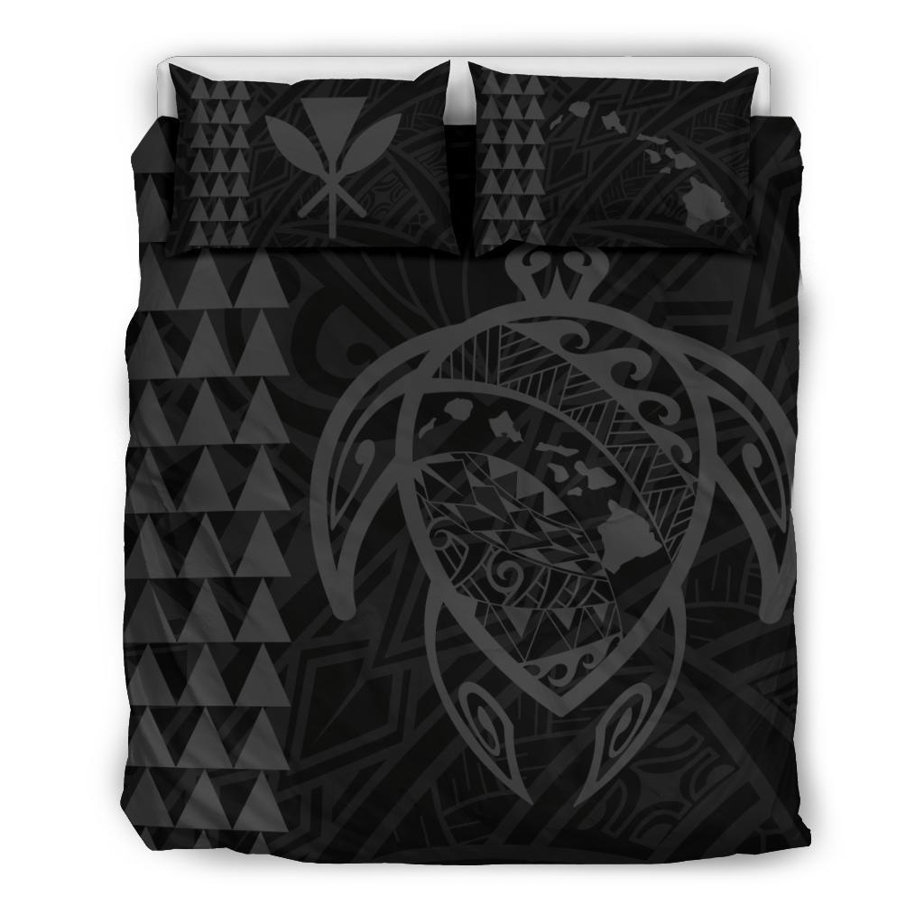 Hawaiian Map Kakau Turtle Kanaka Polynesian Bedding Set - Gray Gray - Polynesian Pride