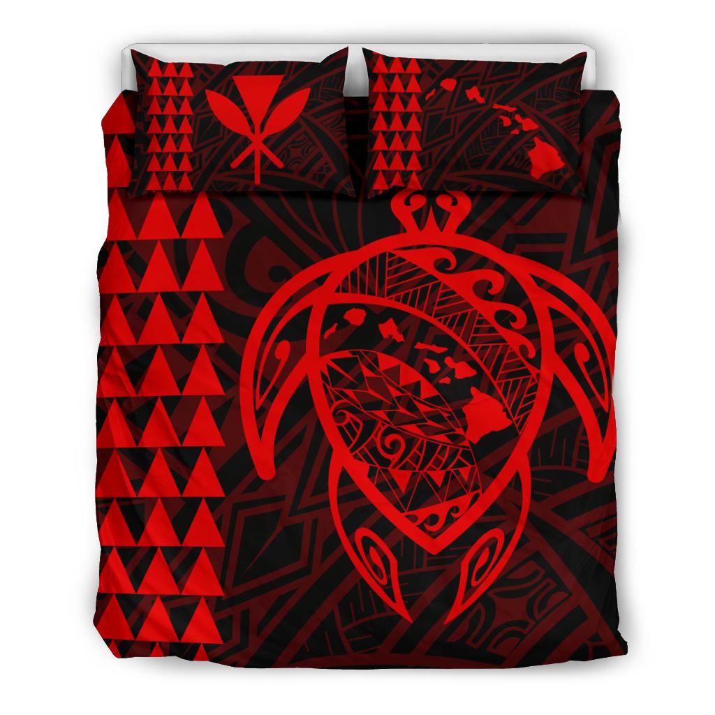 Hawaiian Map Kakau Turtle Kanaka Polynesian Bedding Set - Red Red - Polynesian Pride