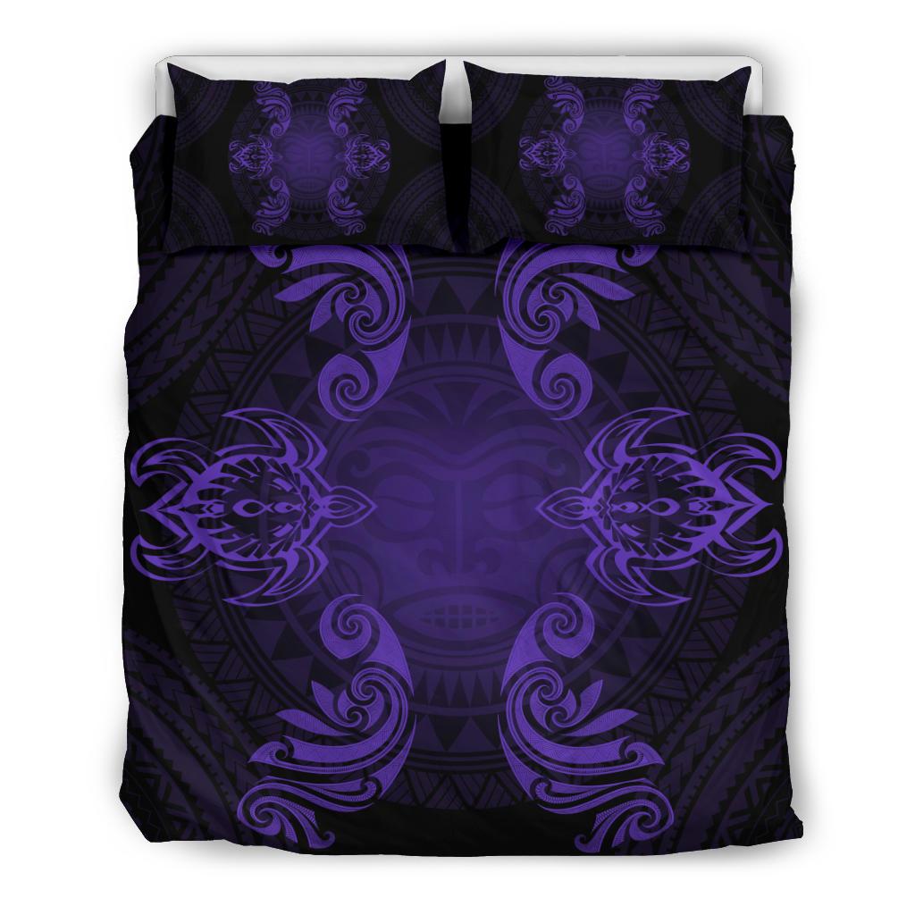 Hawaiian Turtles Tribal Mask Polynesian Bedding Set Purple Purple - Polynesian Pride