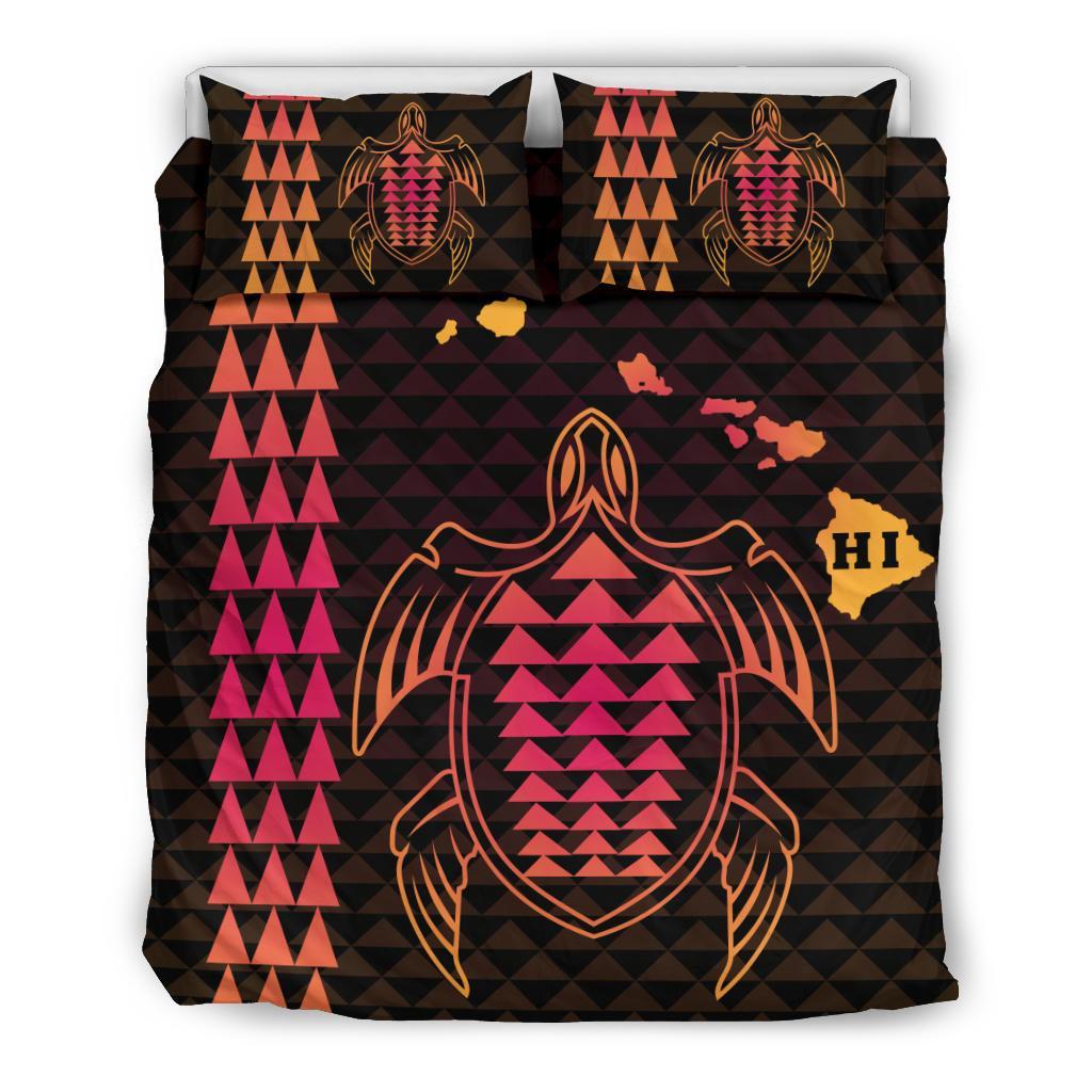 Hawaiian Map Kakau Turtle Polynesian Bedding Set - Orange Orange - Polynesian Pride