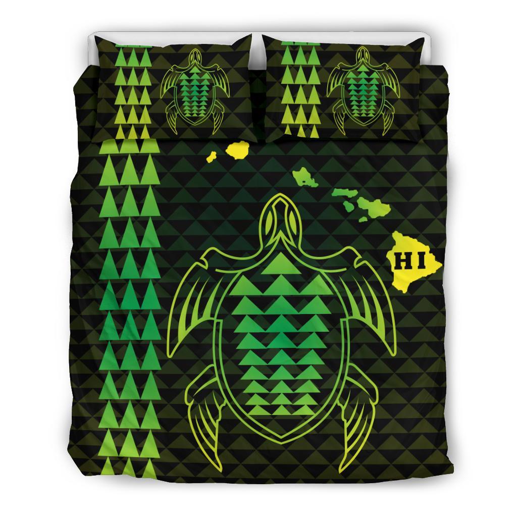 Hawaiian Map Kakau Turtle Polynesian Bedding Set - Green Green - Polynesian Pride