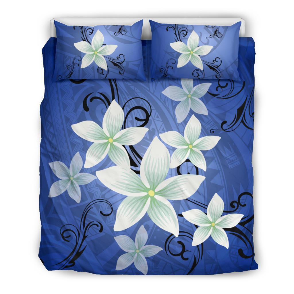 Hawaiian Plumeria Polynesian Bedding Set - Blue Blue - Polynesian Pride