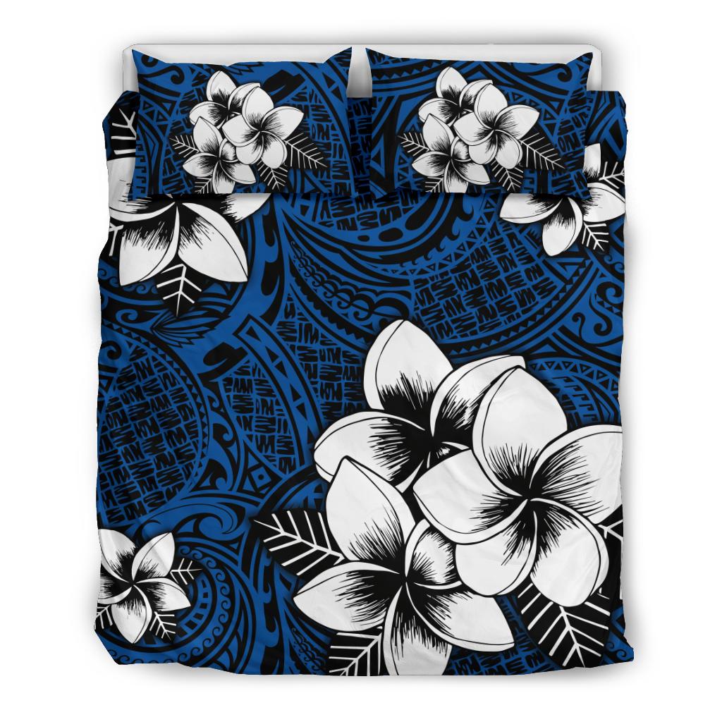 Hawaiian Plumeria Tribal Polynesian Bedding Set Blue Blue - Polynesian Pride