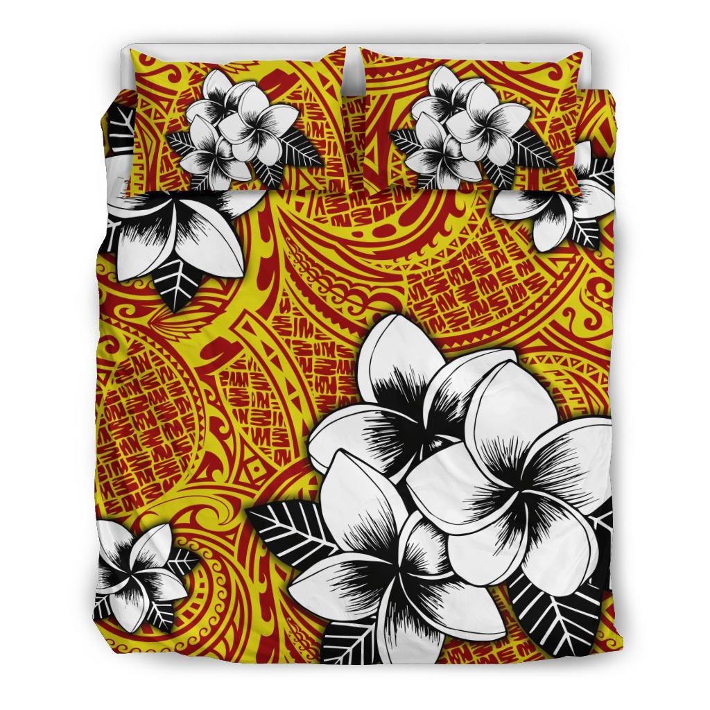 Hawaiian Plumeria Tribe Yellow Red Polynesian Bedding Set Yellow - Polynesian Pride