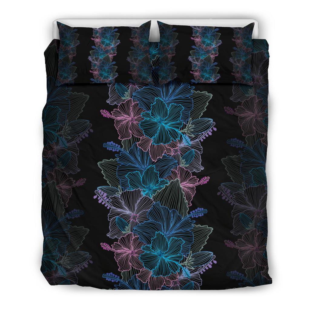 Hawaiian Hibiscus Full Color Polynesian Bedding Set Black - Polynesian Pride