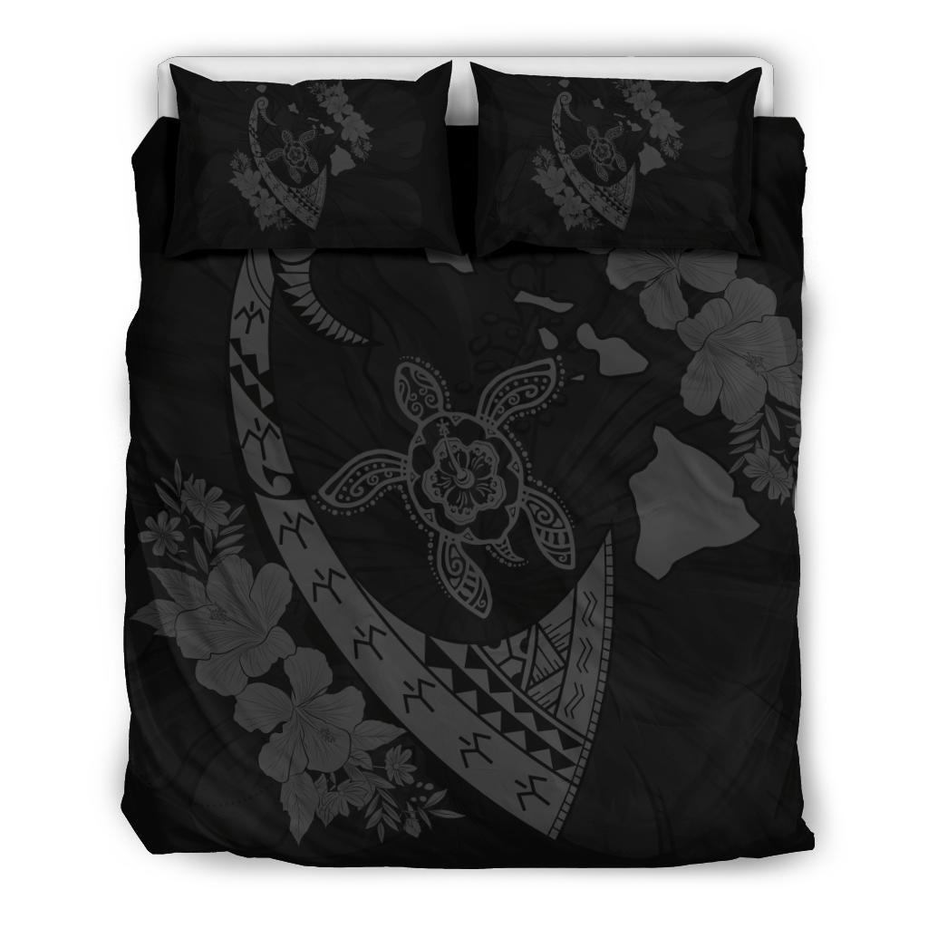 Hawaiian Map Hibiscus Turtle Fish Hook Polynesian Bedding Set Grey Grey - Polynesian Pride