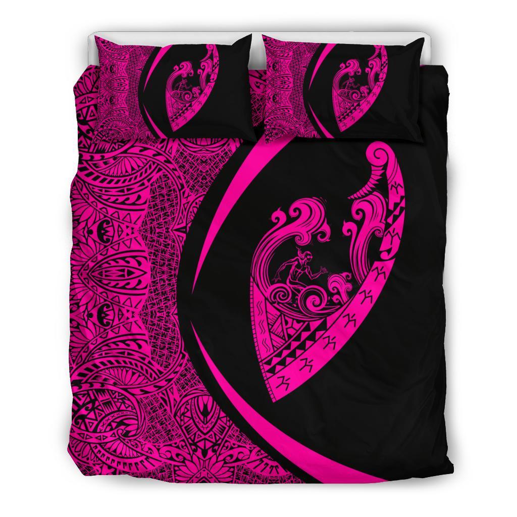 Hawaiian Surfing Waves Fish Hook Polynesian Bedding Set - Circle Style Pink Pink - Polynesian Pride