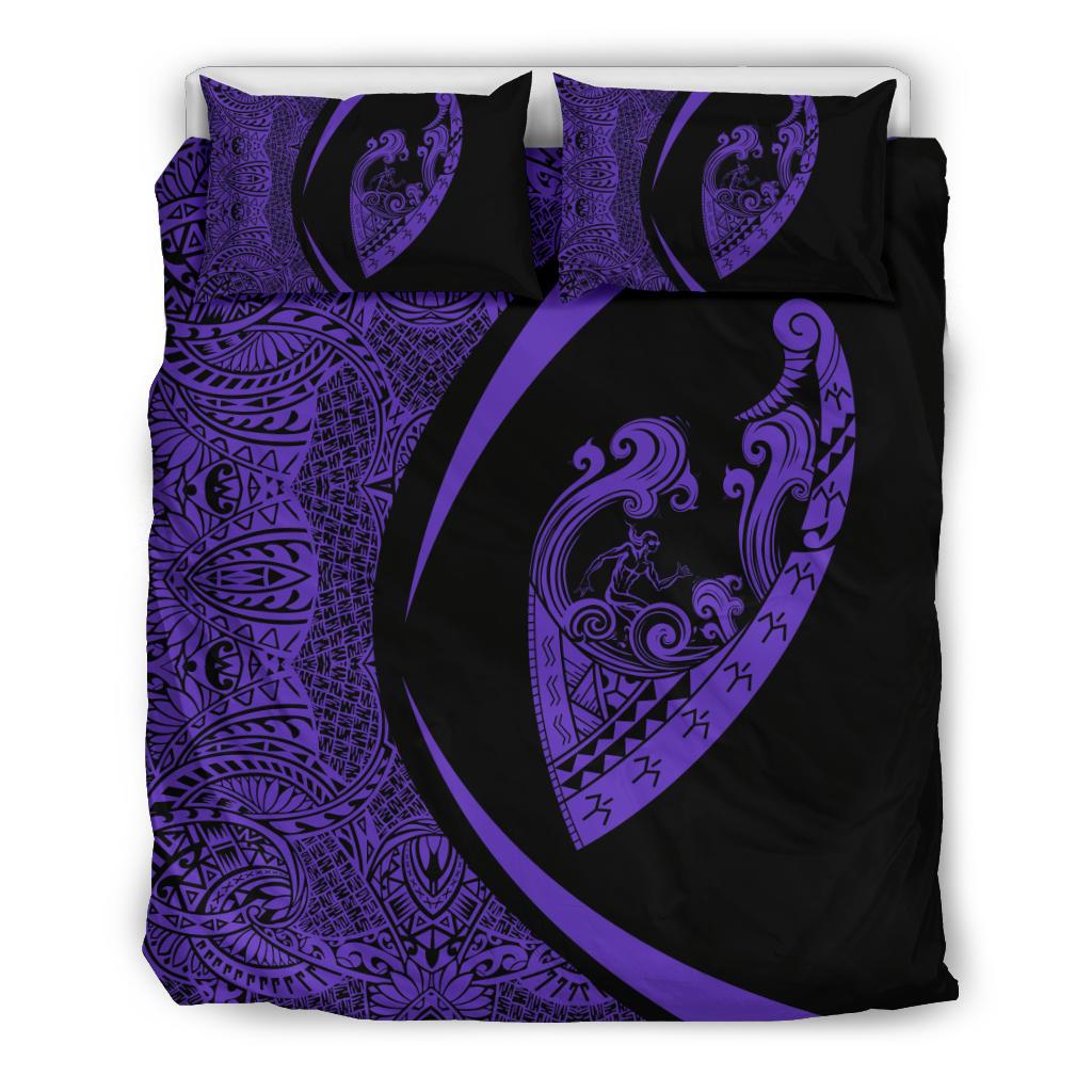 Hawaiian Surfing Waves Fish Hook Polynesian Bedding Set - Circle Style Purple Purple - Polynesian Pride