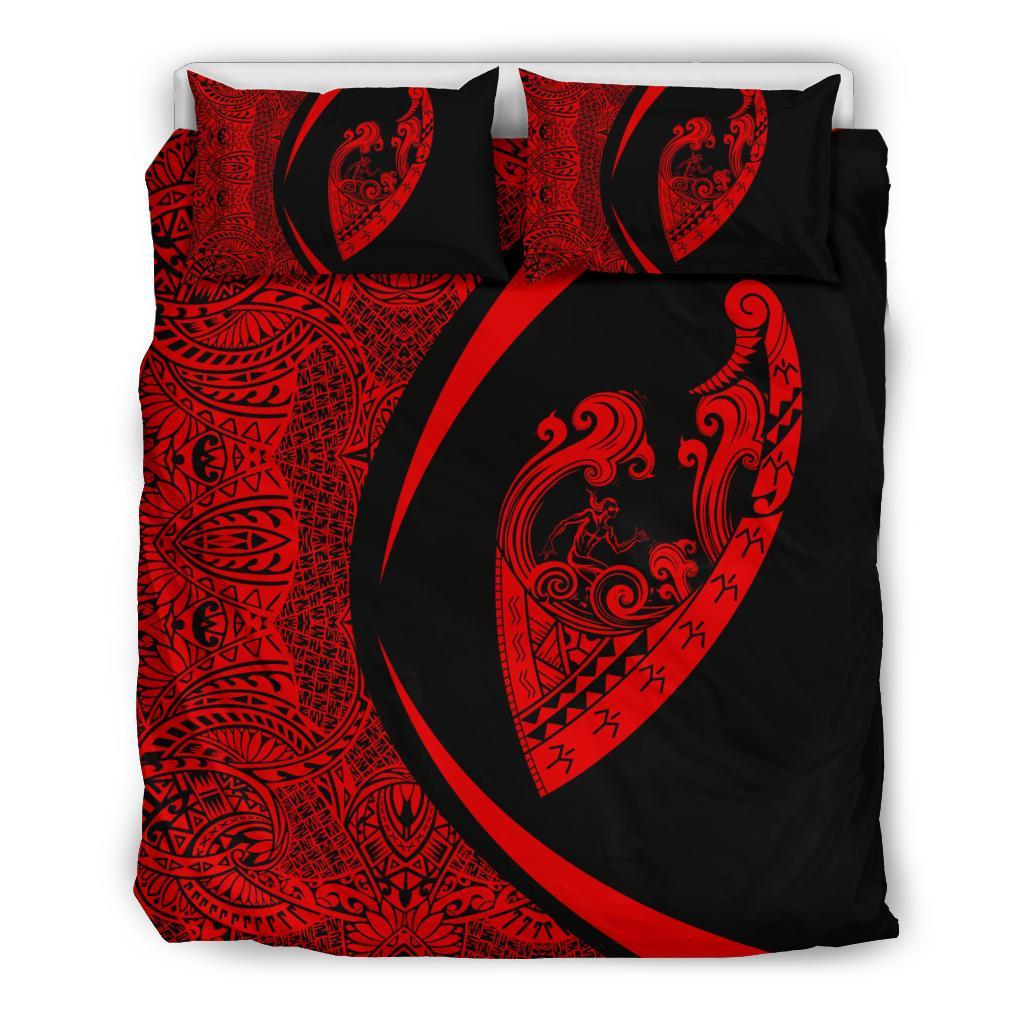 Hawaiian Surfing Waves Fish Hook Polynesian Bedding Set - Circle Style Red Red - Polynesian Pride