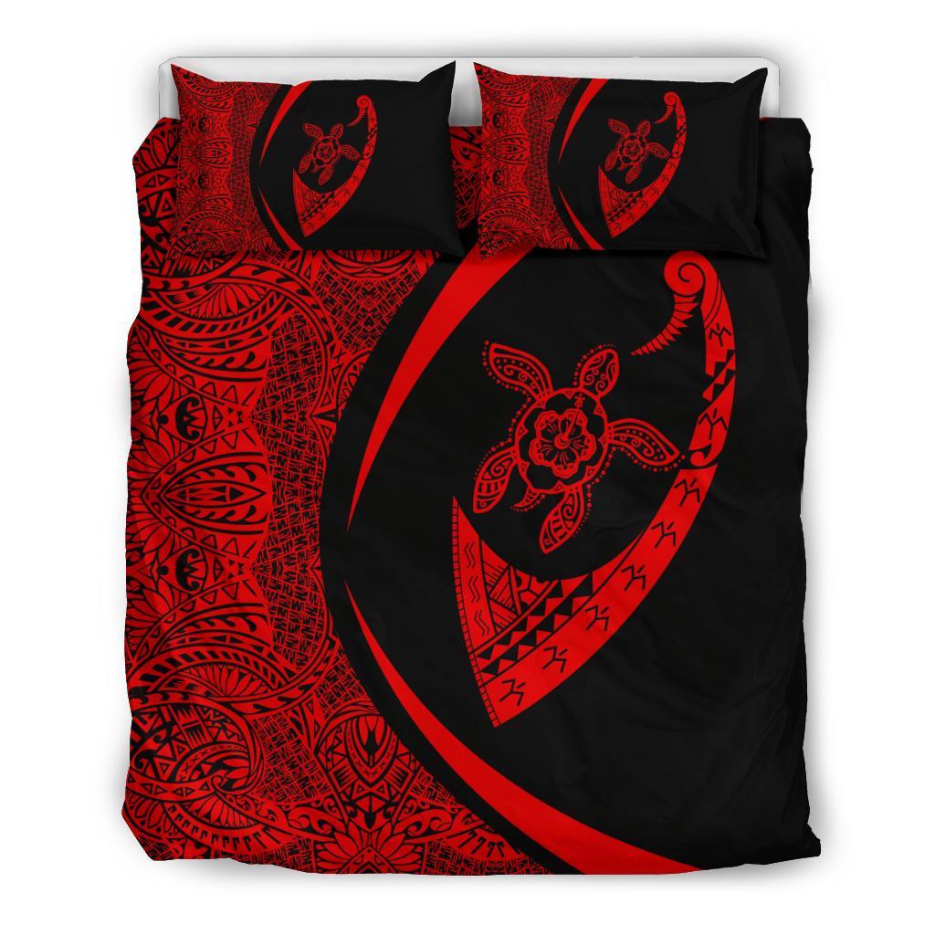 Hawaiian Turtle Fish Hook Hibiscus Polynesian Bedding Set - Circle Style Red Red - Polynesian Pride