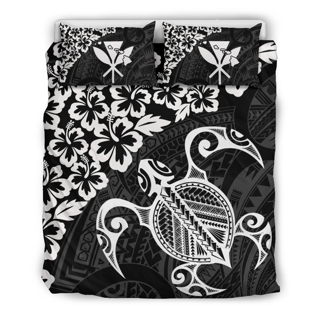 Hawaiian Map Turtle Hibiscus Kanaka Polynesian Bedding Set - White White - Polynesian Pride