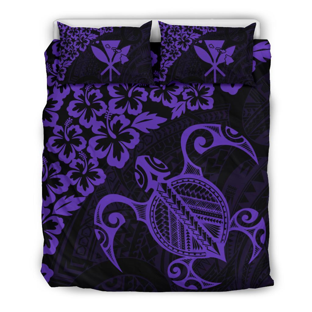 Hawaiian Map Turtle Hibiscus Kanaka Polynesian Bedding Set - Purple Bedding Set Pulple - Polynesian Pride