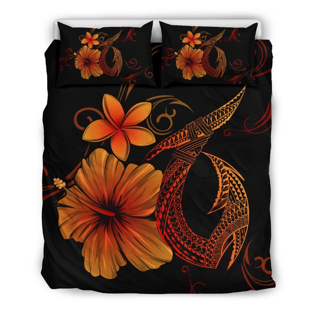 Hawaiian Fish Hook Hibiscus Plumeria Polynesian Bedding Set - Orange Orange - Polynesian Pride