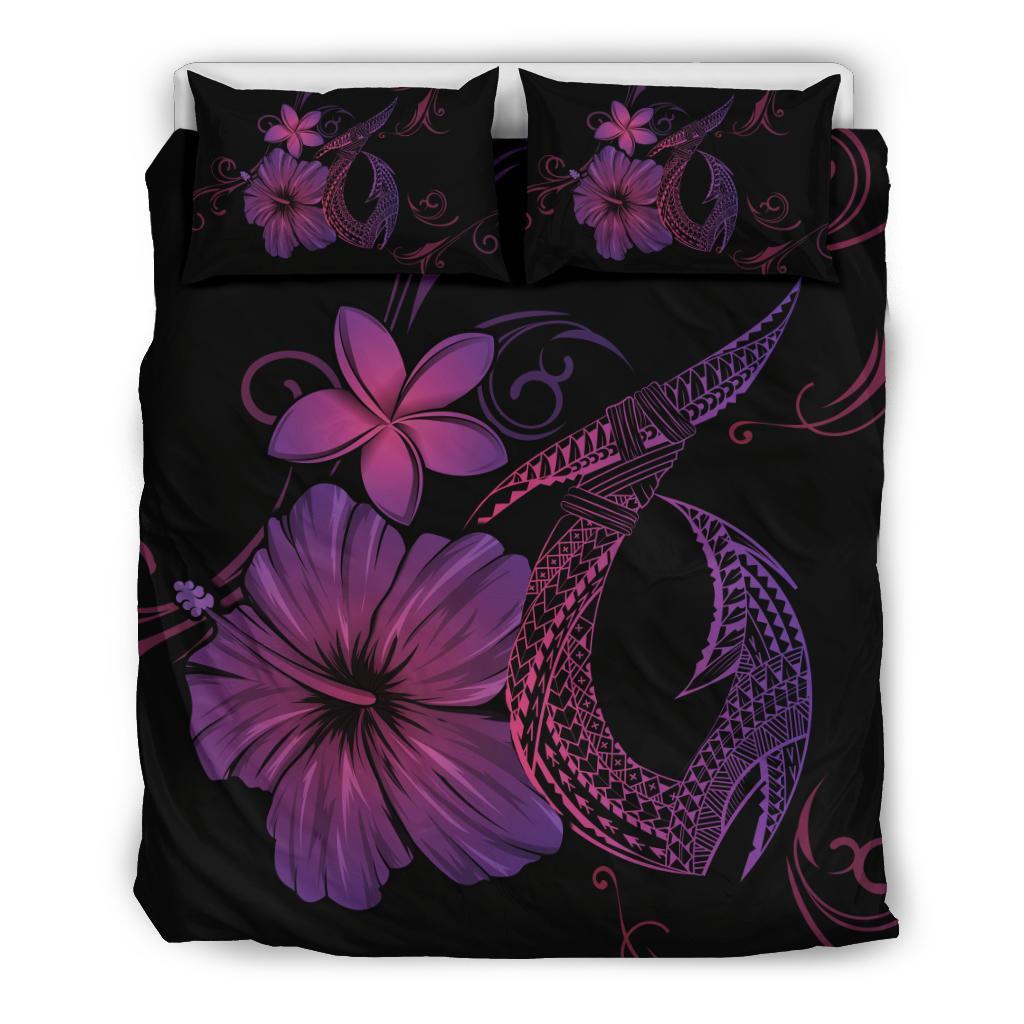 Hawaiian Fish Hook Hibiscus Plumeria Polynesian Bedding Set - Pink Pink - Polynesian Pride