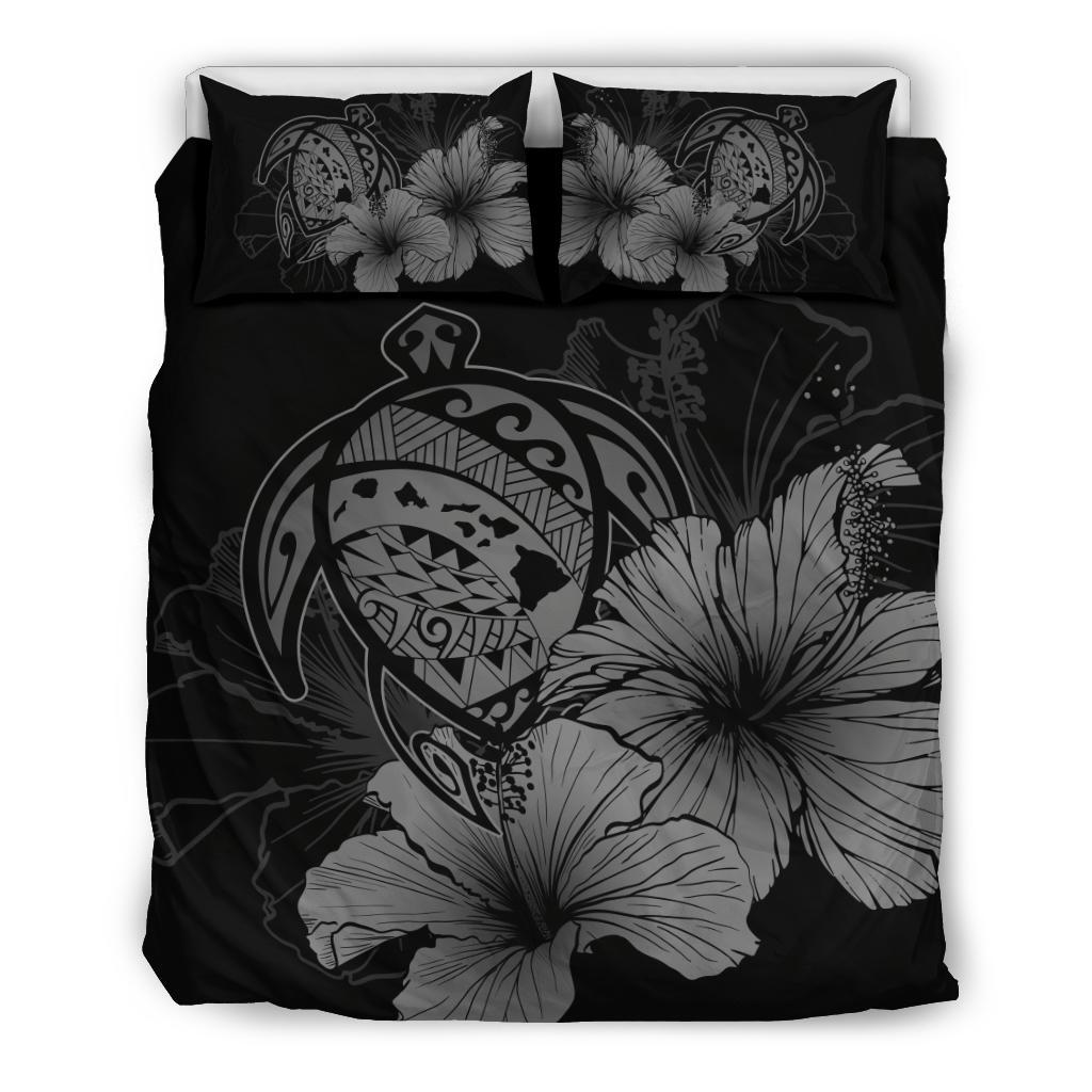 Hawaiian Map Hibiscus Turtle Polynesian Bedding Set - Turtle Map - Gray Gray - Polynesian Pride