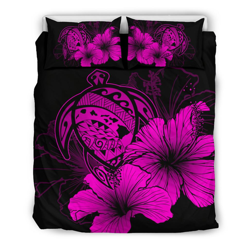 Hawaiian Map Hibiscus Turtle Polynesian Bedding Set - Pink Pink - Polynesian Pride