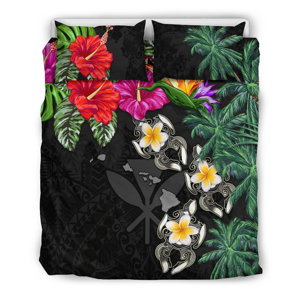 Kanaka Maoli (Hawaiian) Bedding Set - Hibiscus Turtle Tattoo Black Black - Polynesian Pride