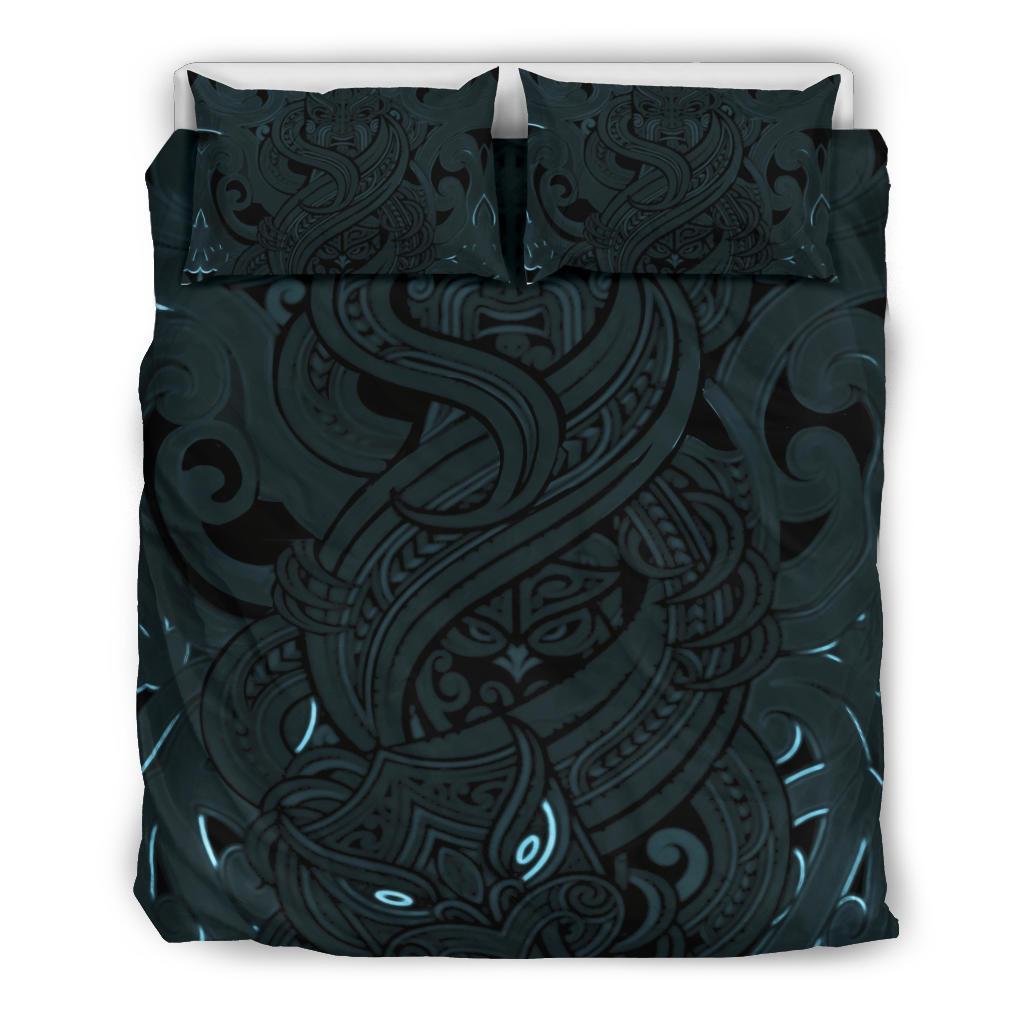 New Zealand Bedding Set, Maori Gods Tumatauenga (God Of War) - Blue Blue - Polynesian Pride