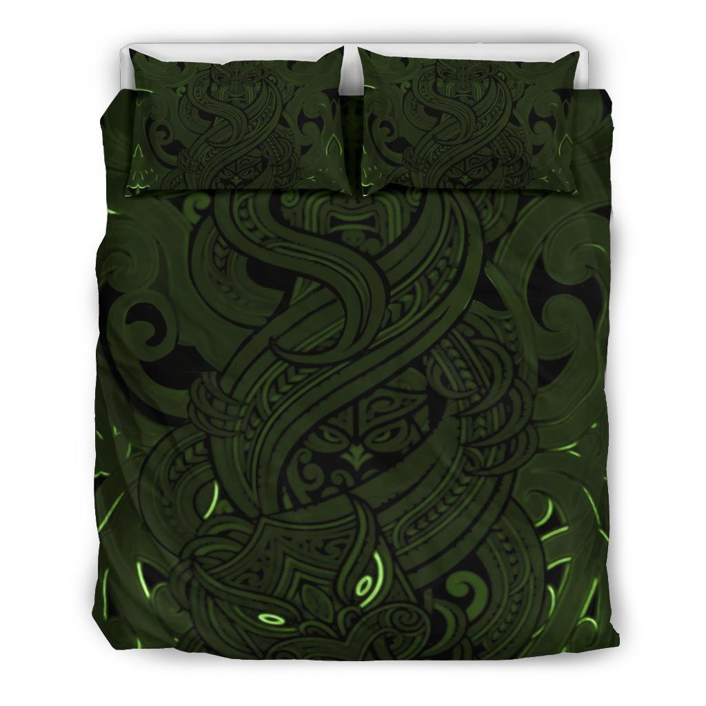 New Zealand Bedding Set, Maori Gods Tumatauenga (God Of War) - Green Green - Polynesian Pride