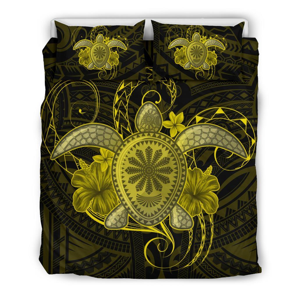 Hawaii Turtle Hibiscus Polynesian Bedding Set - Full Style - Yellow Yellow - Polynesian Pride