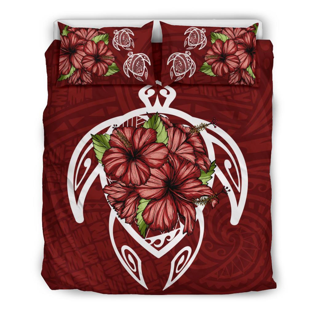 Hawaii Bedding Set - Hawaii Turtle Hibiscus Polynesian Bedding Set - Red One Red - Polynesian Pride