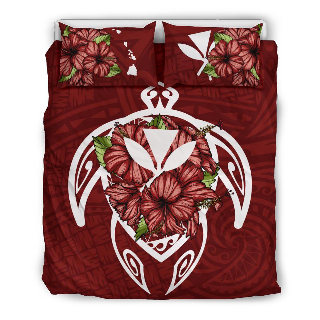 Hawaii Bedding Set - Hawaii Turtle Hibiscus Polynesian Bedding Set - Red Four Red - Polynesian Pride