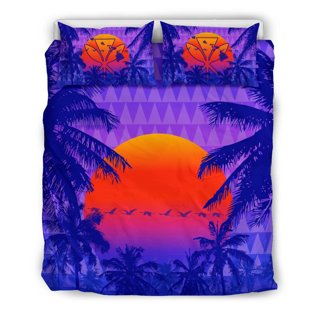 Hawaii Summer Sunset Kanaka Kakau Bedding Set Purple - Polynesian Pride