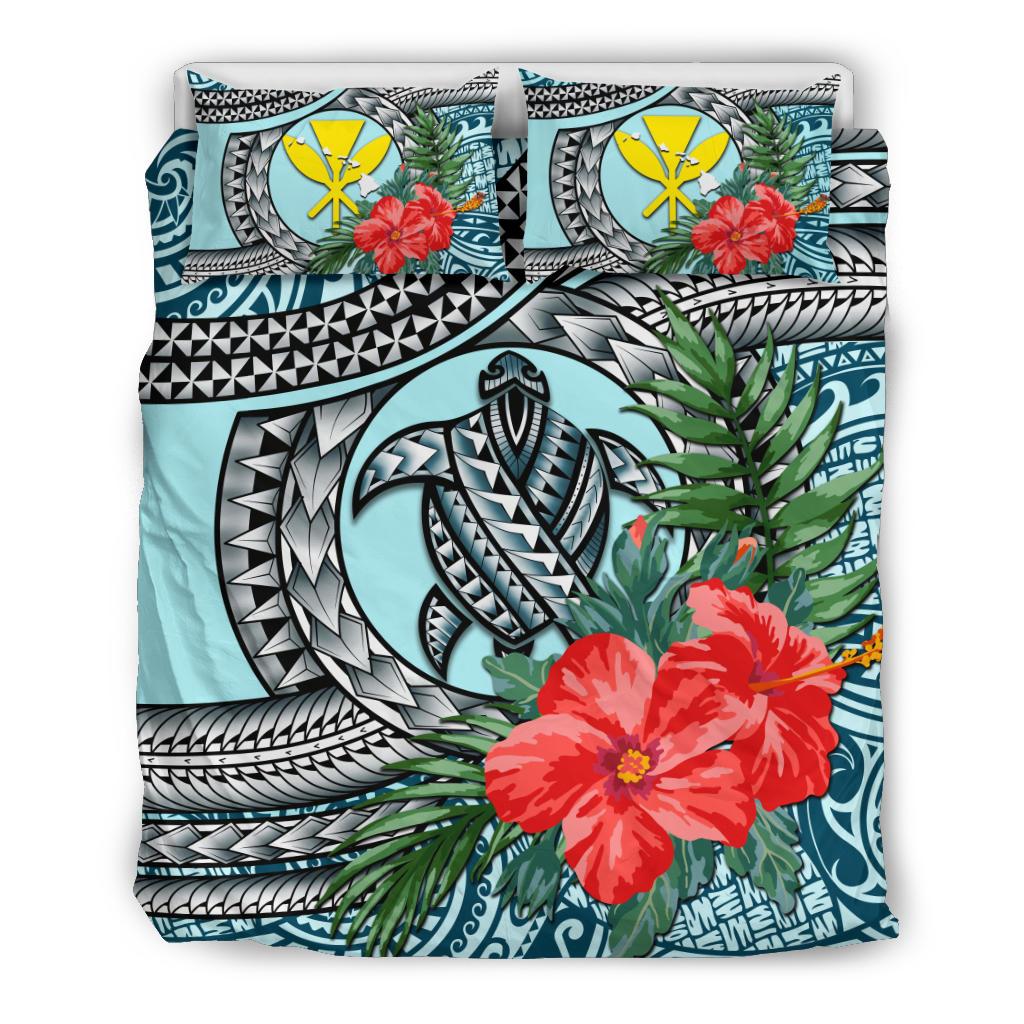 Kanaka Maoli (Hawaiian) Bedding Set - Polynesian Turtle Hibiscus Blue Blue - Polynesian Pride