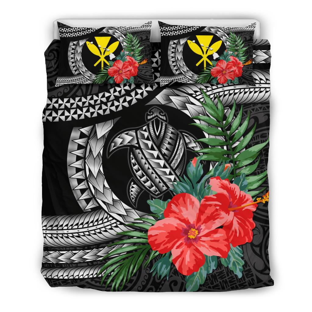 Kanaka Maoli (Hawaiian) Bedding Set - Polynesian Turtle Hibiscus Black Black - Polynesian Pride