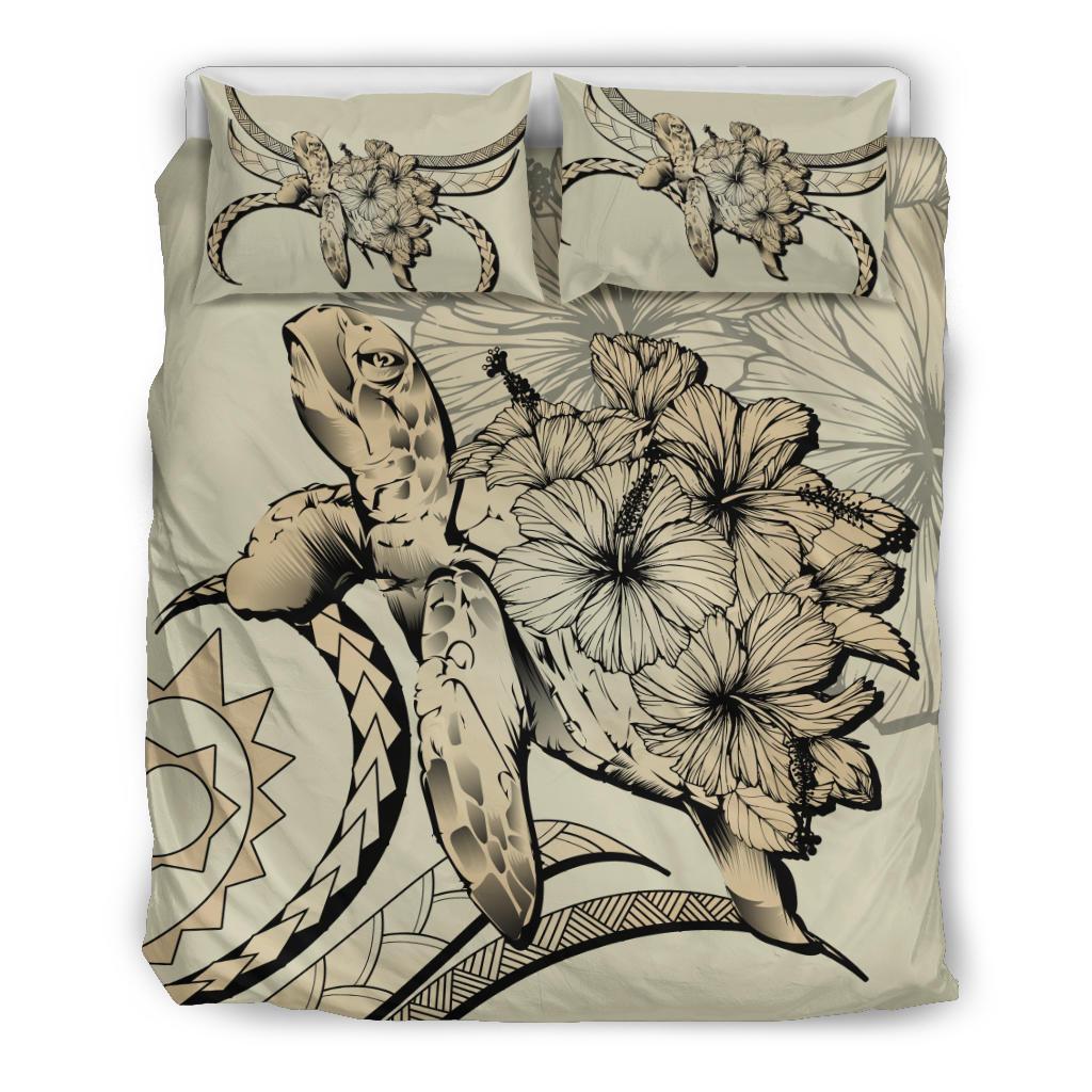 Hawaii Bedding Set - Hawaii Turtle Hibiscus Polynesian Vintage Bedding Set - Beige Beige - Polynesian Pride