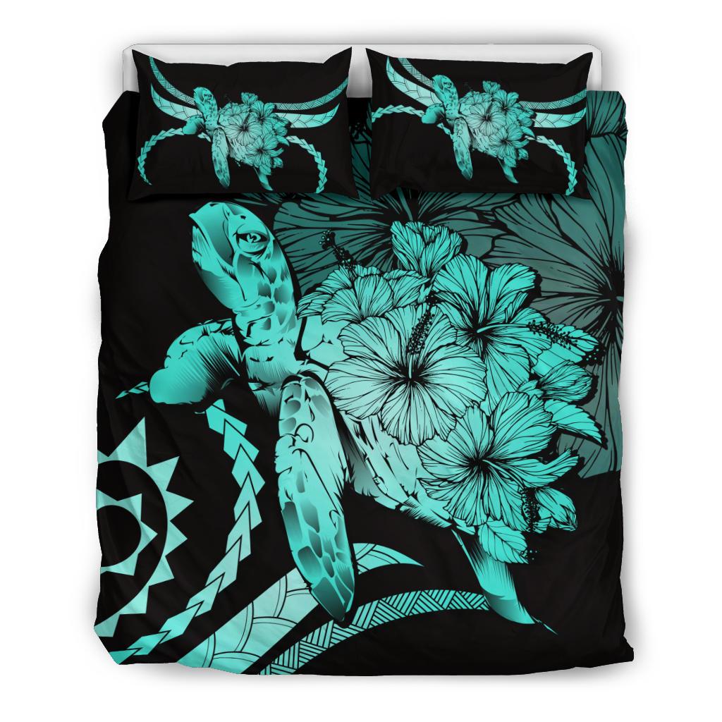 Hawaii Bedding Set - Hawaii Turtle Hibiscus Polynesian Vintage Bedding Set - Turquoise Turquoise - Polynesian Pride