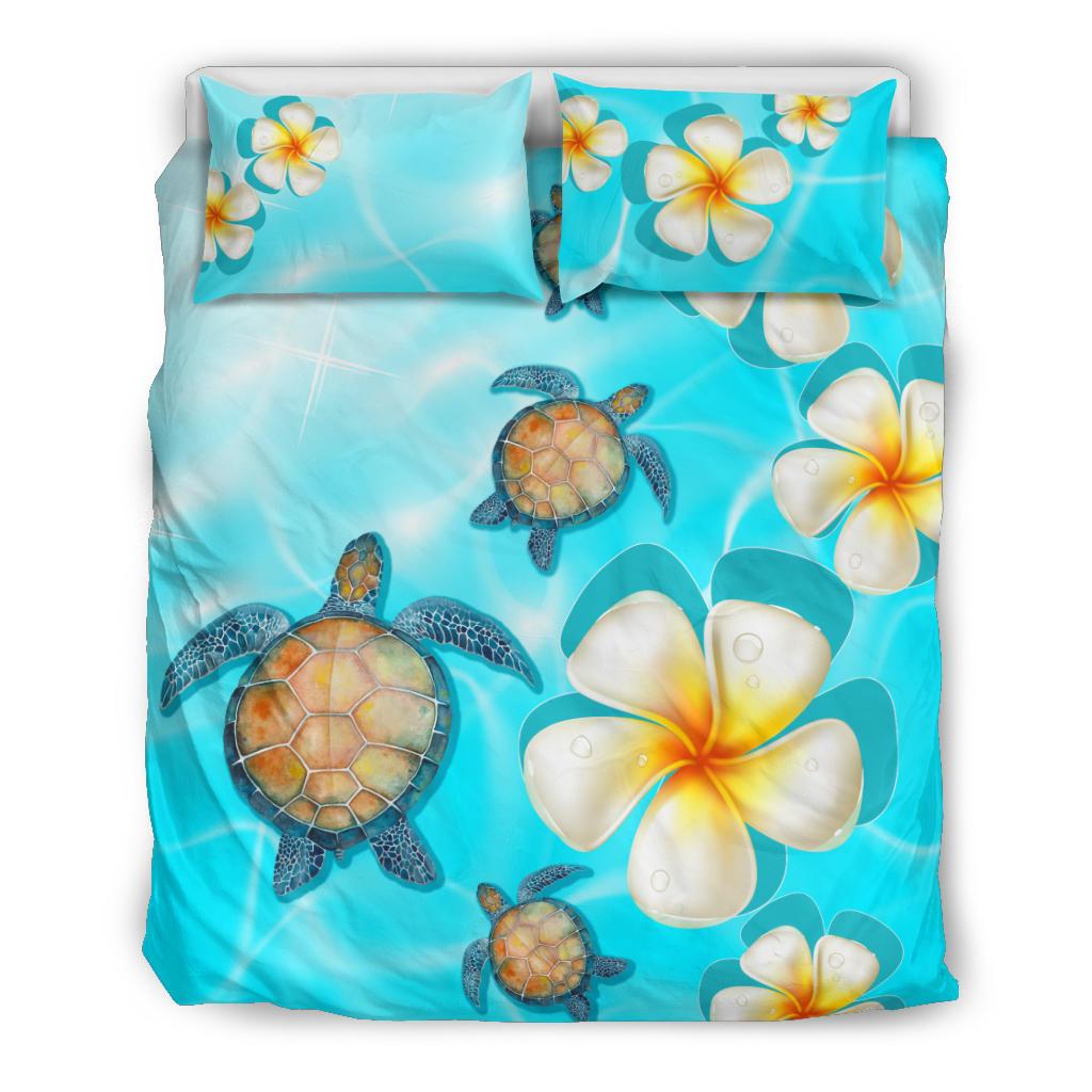 Hawaii Bedding Set - Hawaii Turtle Plumeria Ocean Bedding Set Blue - Polynesian Pride