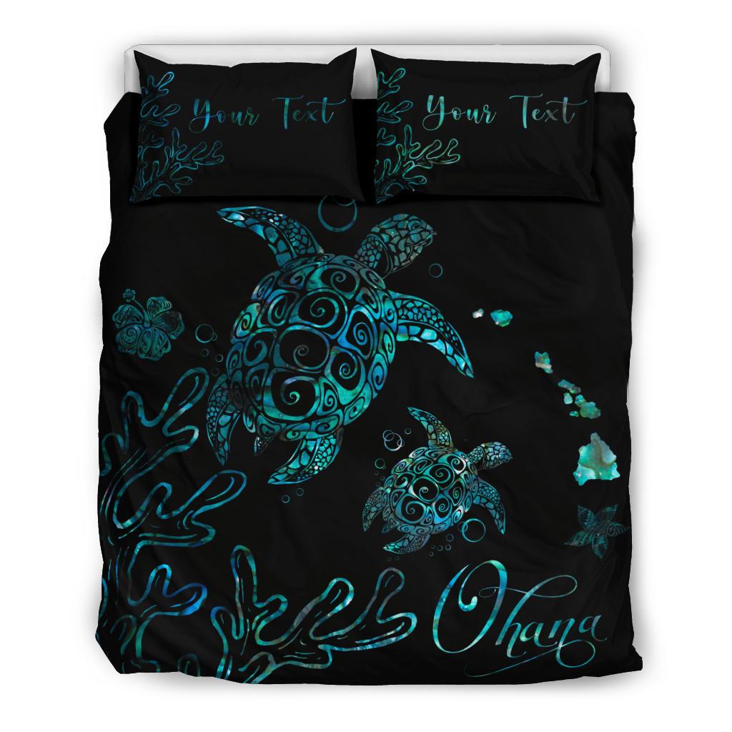 Personalized - Hawaii Turtle Ohana Paua Shell Bedding Set Black - Polynesian Pride