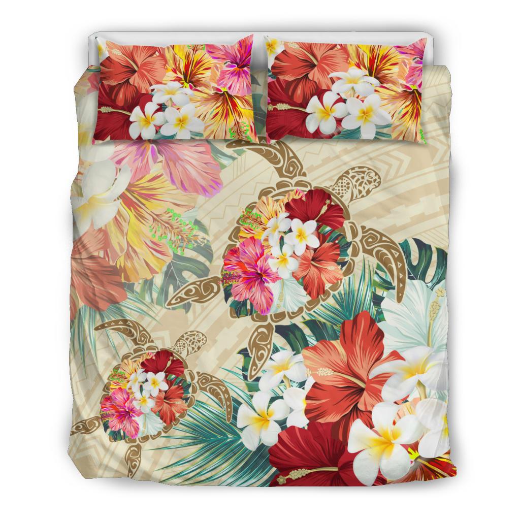 Hawaii Bedding Set - Hawaii Floral Turtle Bedding Set - Beige Beige - Polynesian Pride