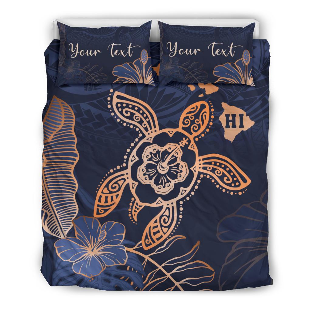 Personalized - Hawaii Kakau Polynesian Turtle Map Bedding Set - Indigo Blue - Polynesian Pride