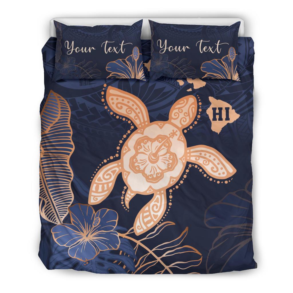 Personalized - Hawaii Kakau Polynesian Turtle Map Bedding Set - Indigo Ver 1 Blue - Polynesian Pride