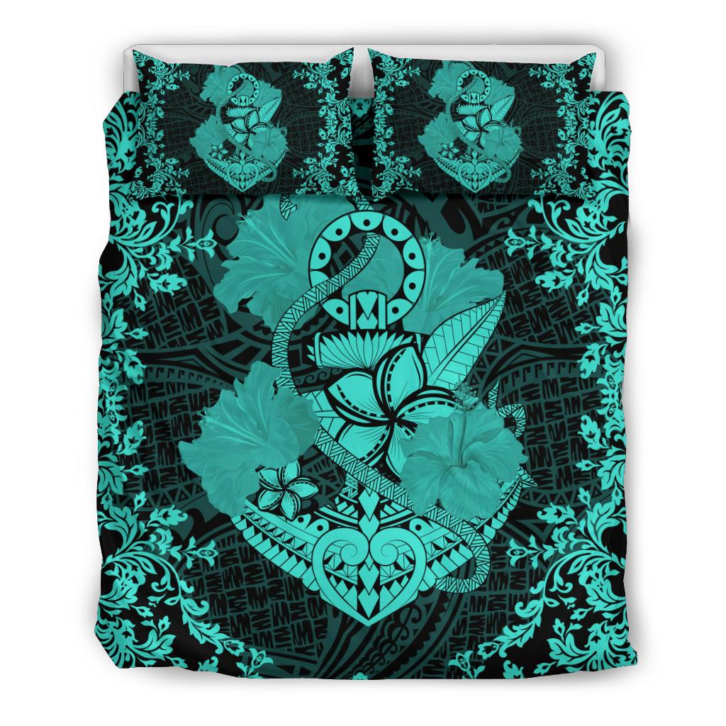 Hawaii Anchor Hibiscus Flower Vintage Bedding Set - AH - Turquoise Turquoise - Polynesian Pride