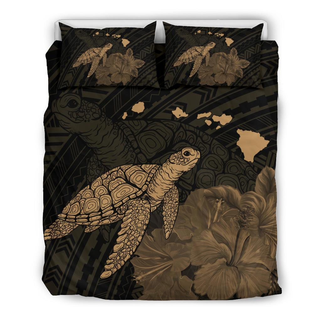 Hawaii Polynesian Hibiscus Turtle Map Bedding Set - AH - Gold Gold - Polynesian Pride