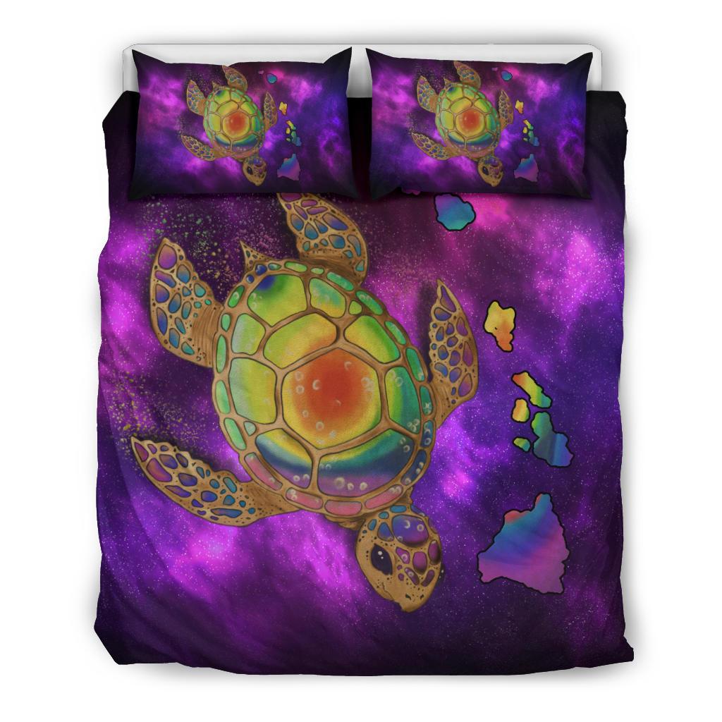 Hawaii Map Turtle Galaxy Bedding Set - AH - Purple Purple - Polynesian Pride