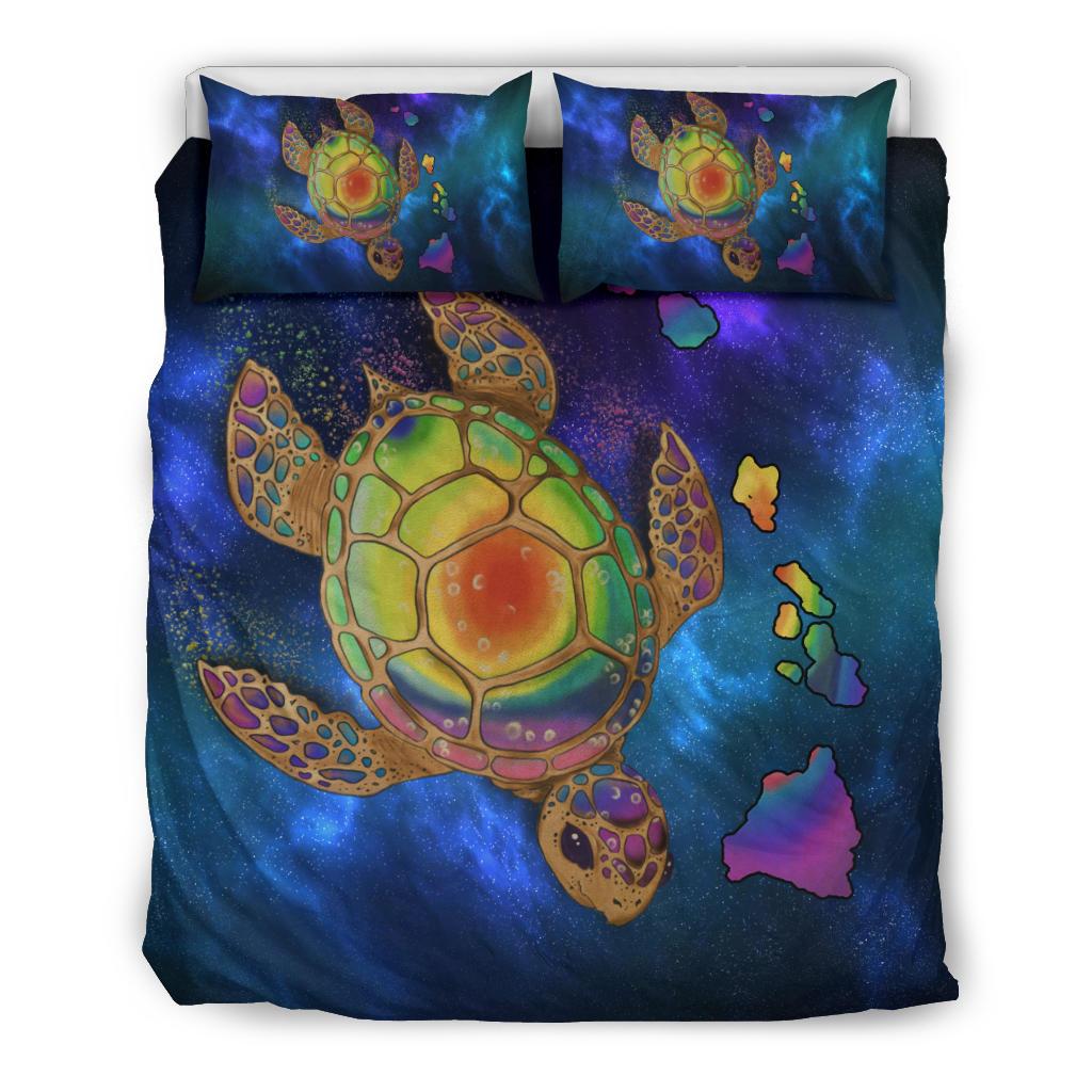 Hawaii Map Turtle Galaxy Bedding Set - AH - Blue Blue - Polynesian Pride