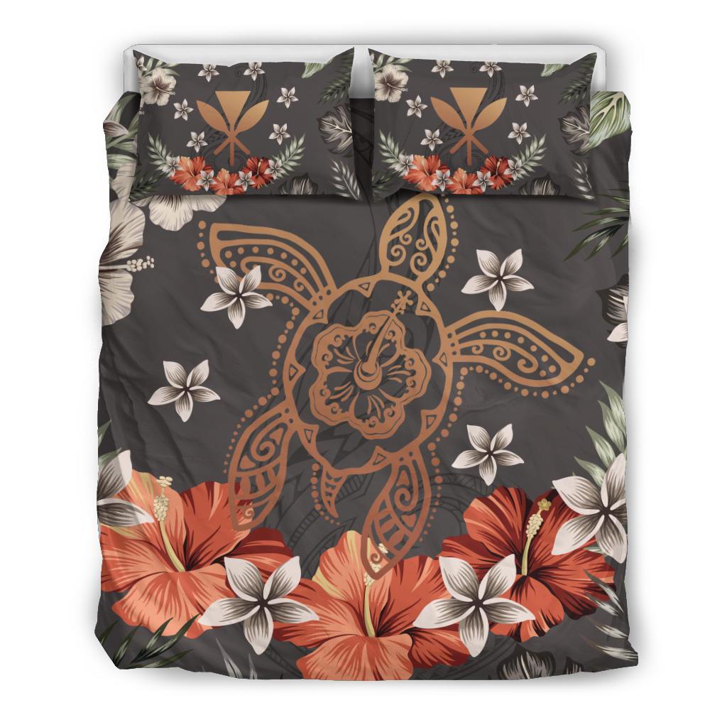 Hawaii Turtle Polynesian Hibiscus Kanaka Style Tropical- Bedding Set AH Gray - Polynesian Pride