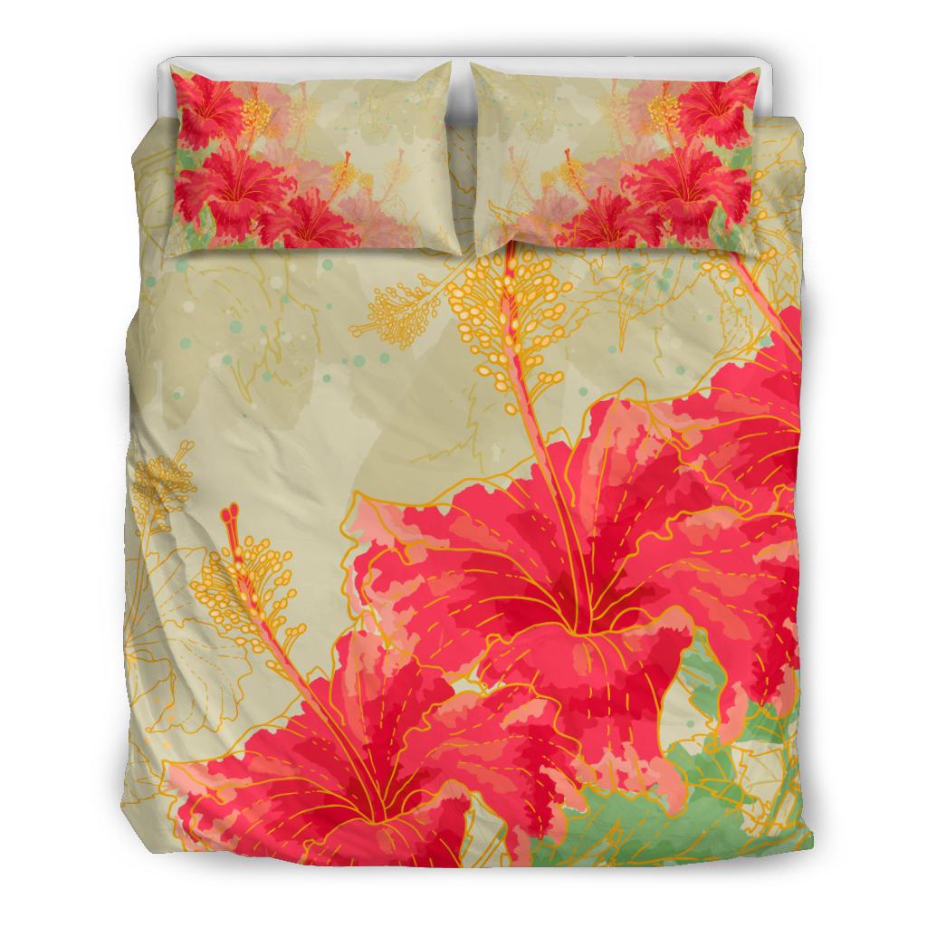 Hawaii Bedding Set - Hawaii Flower Hibiscus Bedding Set Beige - Polynesian Pride