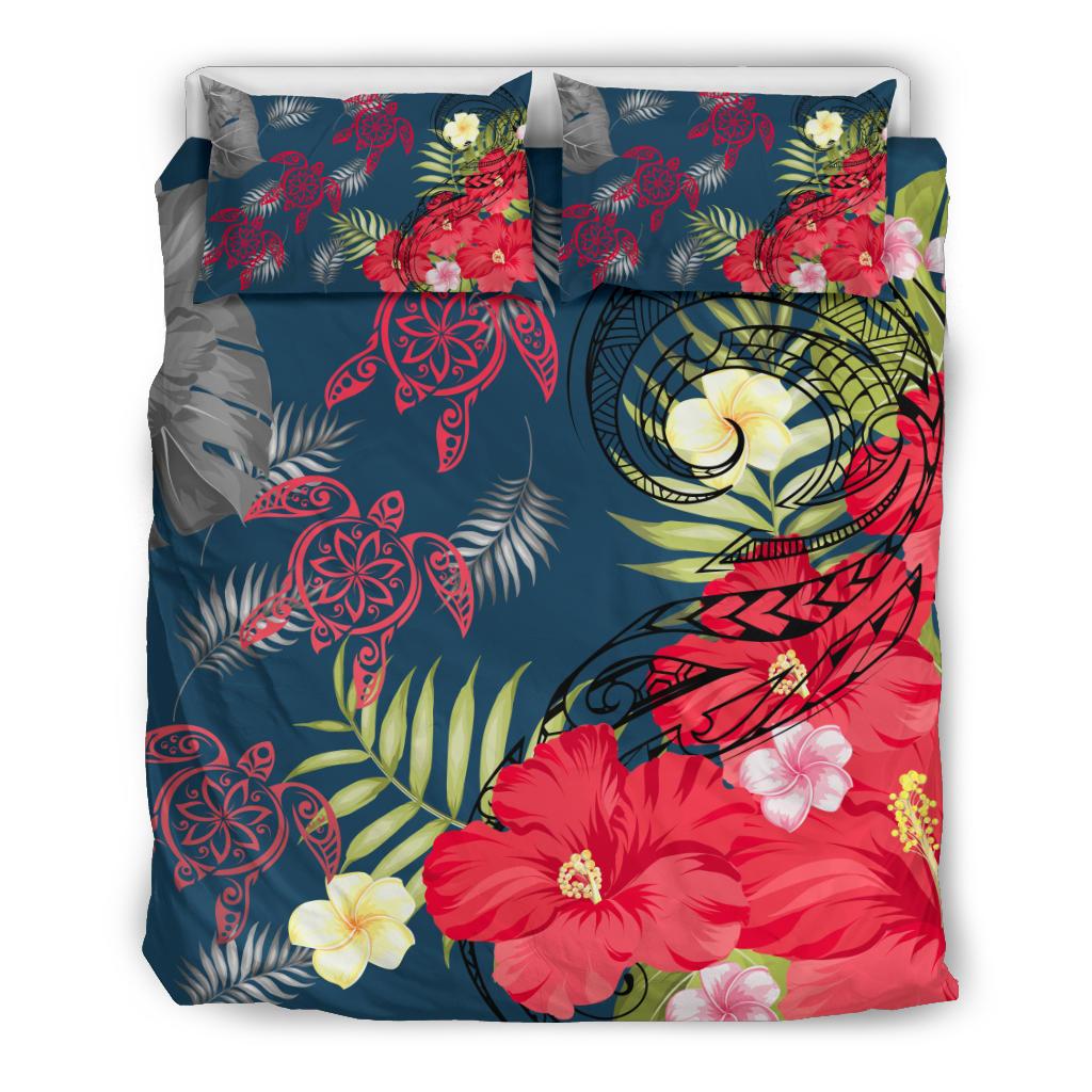 Hawaii Turtle Polynesian Hibiscus Plumeria Tropical - Bedding Set AH Blue - Polynesian Pride