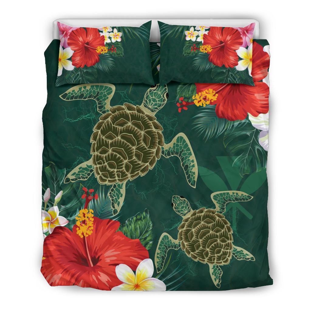 Hawaii Sea Turtle Hibiscus Plumeria Bedding Set - An Style Green - Polynesian Pride