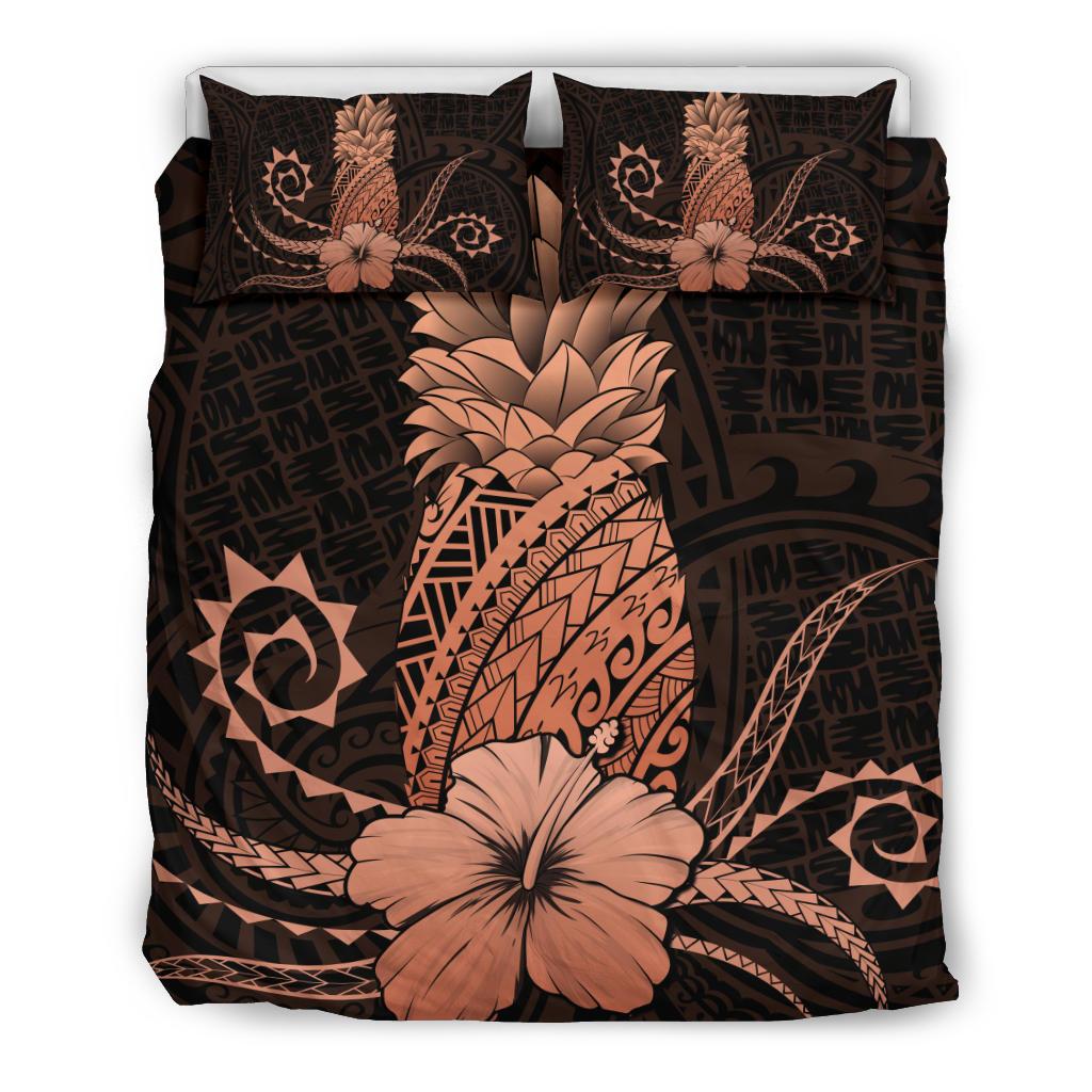 Hawaii Polynesian Pineapple Hibiscus Bedding Set - Zela Style Orange Orange - Polynesian Pride