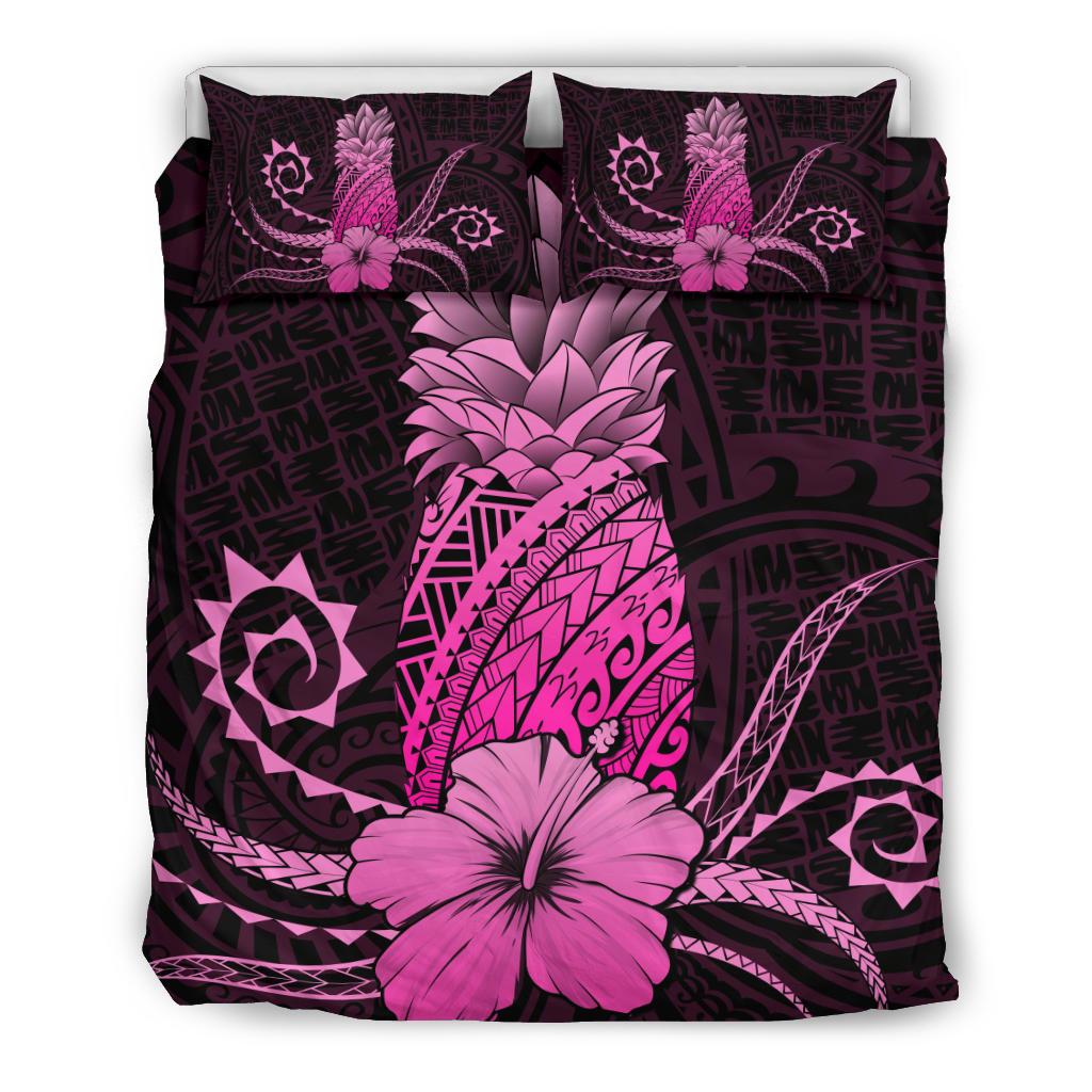 Hawaii Polynesian Pineapple Hibiscus Bedding Set - Zela Style Pink Pink - Polynesian Pride